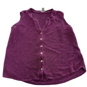 J.Jill Sweater Vest Women Small Petite Purple Linen Bamboo Knit Button Front